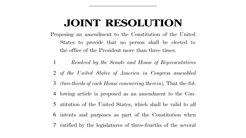 В Палате представителей предложили проект изменений в Конституцию США относительно разрешения Дональду Трампу баллотироваться на третий срок