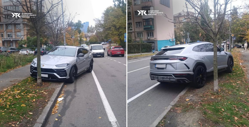 У Києві покарали водія Porsche, який запаркував авто на зеленій зоні та велосмузі, фото